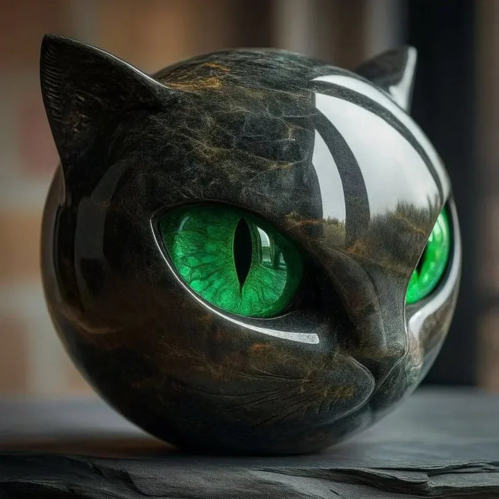 ZyxCharm – Escultura Mística de Cabeza de Gato Negro