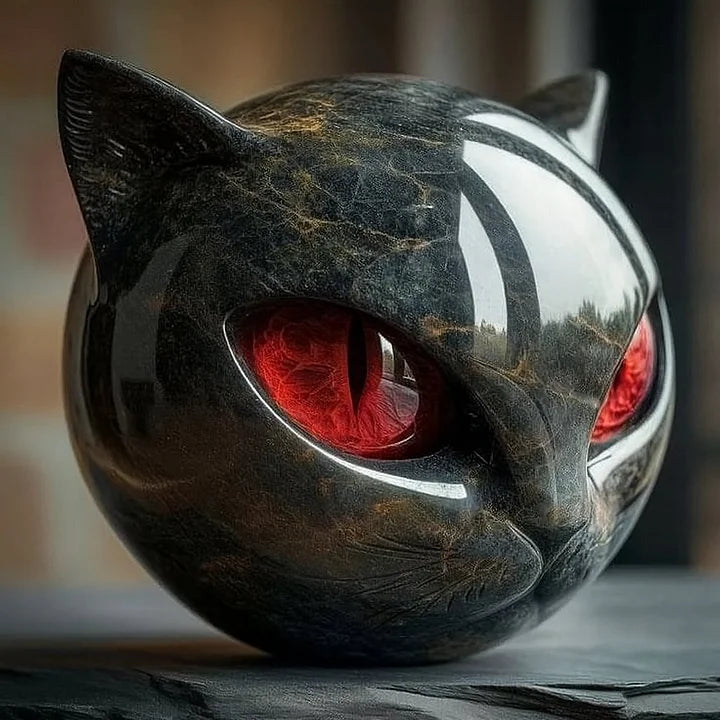 ZyxCharm – Escultura Mística de Cabeza de Gato Negro