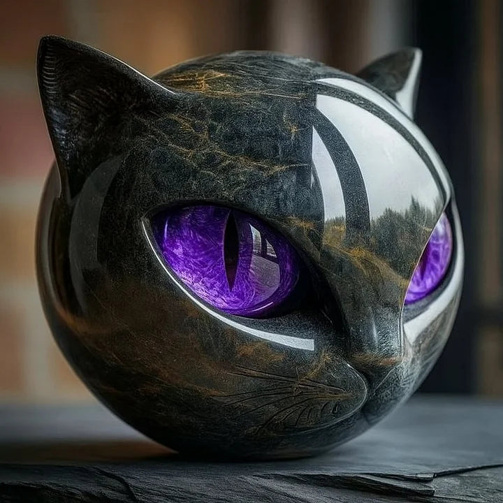 ZyxCharm – Escultura Mística de Cabeza de Gato Negro