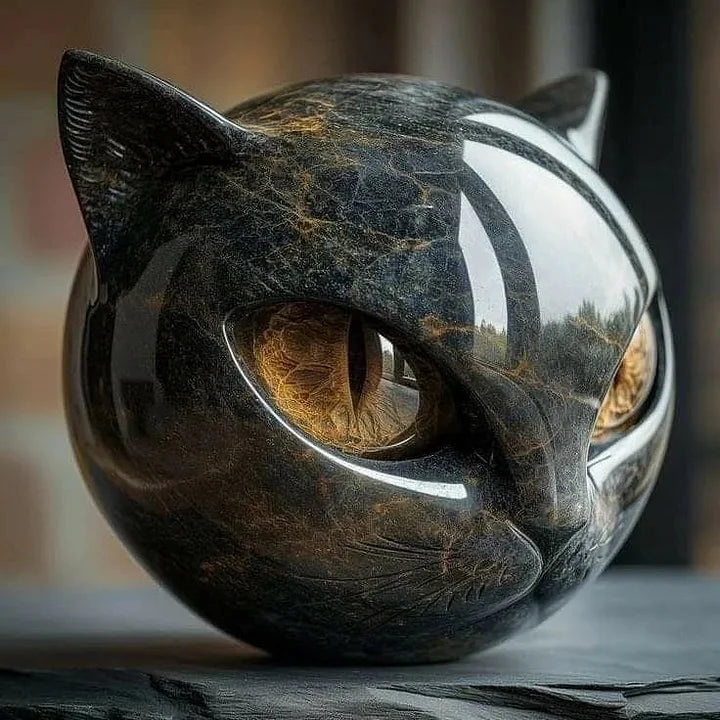 ZyxCharm – Escultura Mística de Cabeza de Gato Negro
