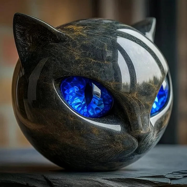 ZyxCharm – Escultura Mística de Cabeza de Gato Negro